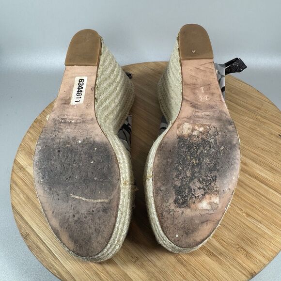 Coach Womens Monogram Canvas  Slingback Wedges Grey Size 8.5 Peep Toe‎ Maritza - Picture 7 of 9